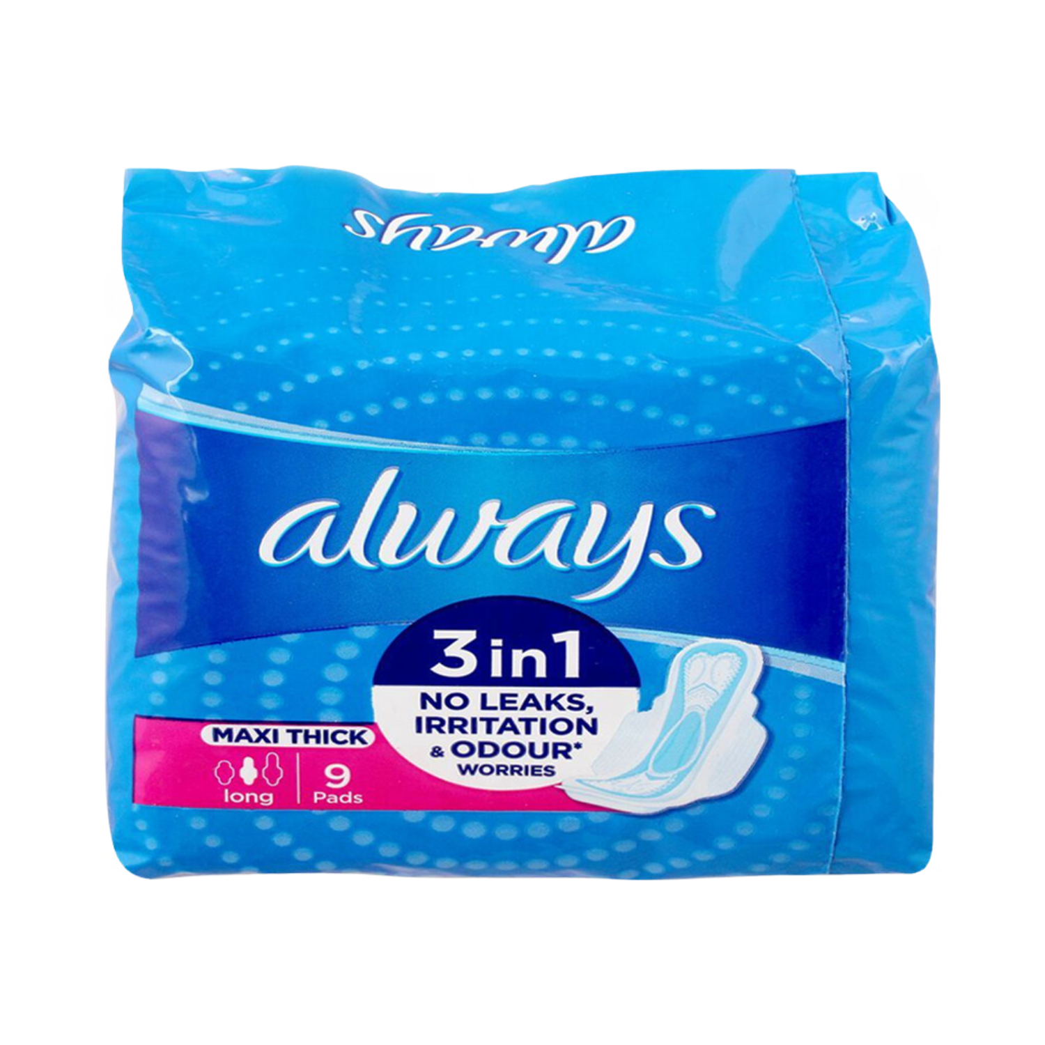 Always 3-in-1 Maxi Thick (Long) Sanitary Pads Value Pack, 9 Pads