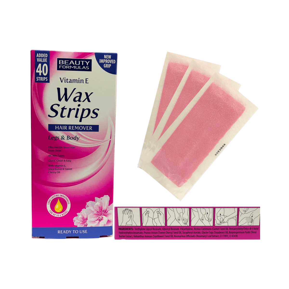 Beauty Formulas Vitamin E Wax Strips For Legs & Body 40pcs - Gift Point