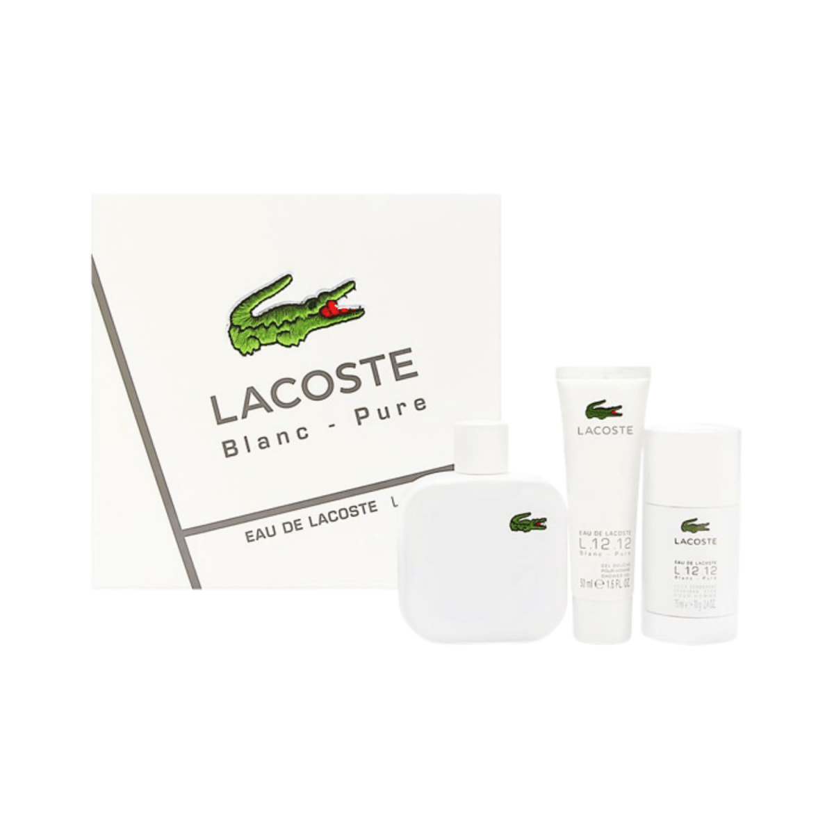 Blanc Pure Lacoste Shower Gel,Body Spray & Perfume 3 Piece Gift Set For Men - Gift Point
