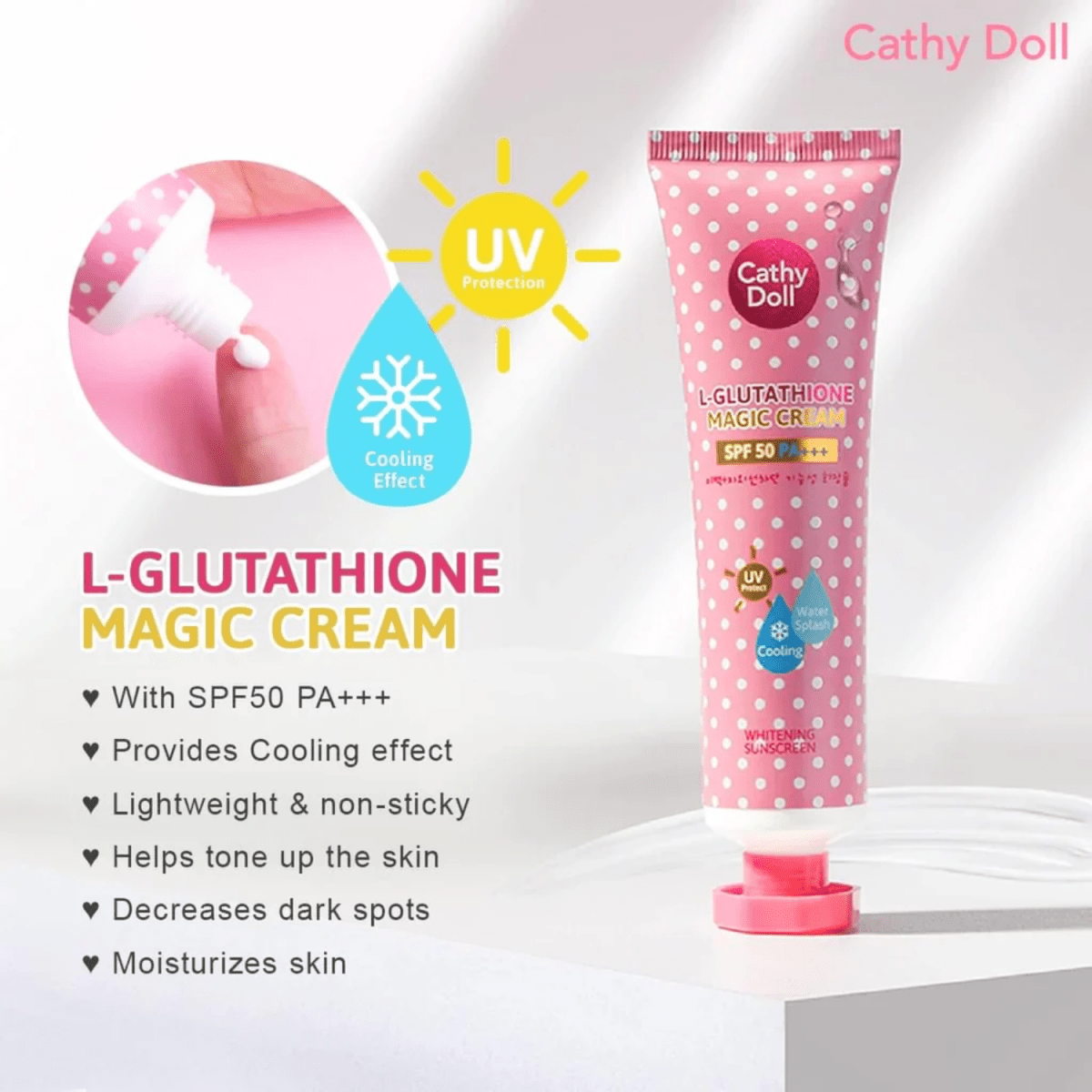 Cathy Doll L-Glutathione Magic Cream SPF 50 Whitening Sunscreen 60ml - Gift Point