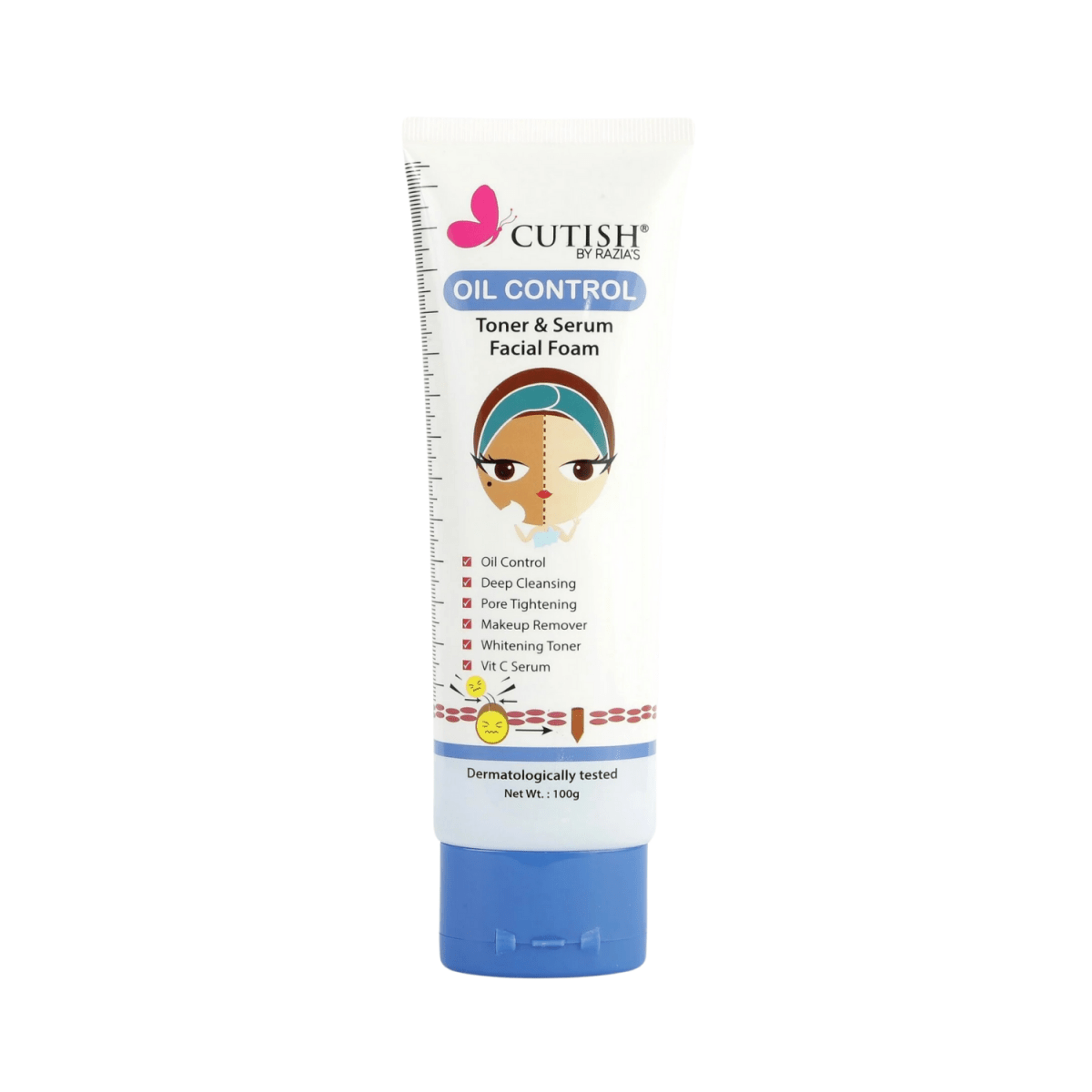 Cutish Oil Control Face Wash Toner & Serum Facial Foam Cleanser 100g - Gift Point