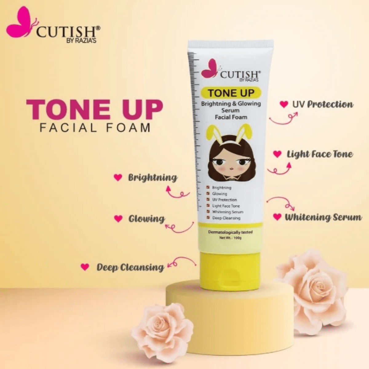 Cutish Tone up Face Wash Brightening & Glowing Serum Facial Foam 100g - Gift Point