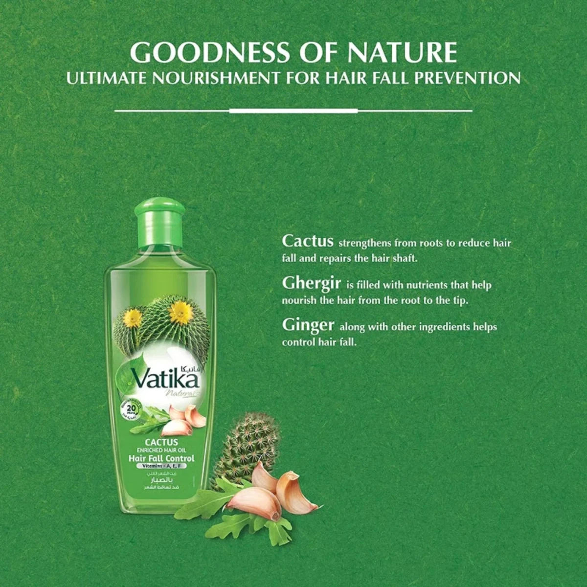 Dabur Vatika Naturals Hair Fall Control Cactus Enriched Hair Oil PK 200ml - Gift Point