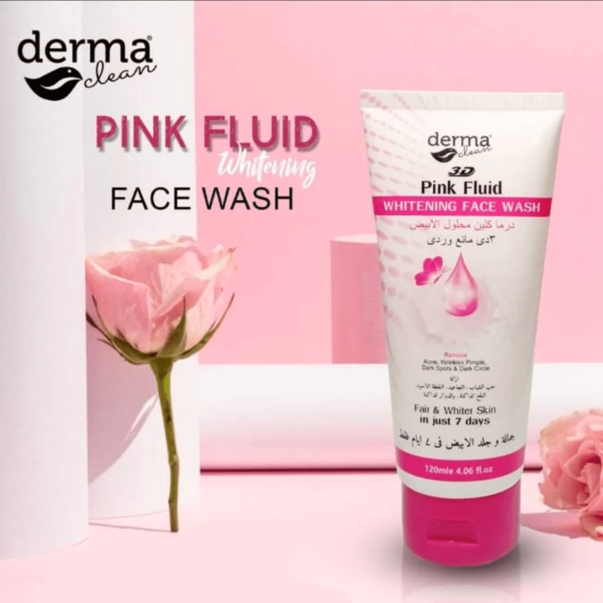Derma Clean Whitening Face Wash 3D Pink Fluid 120ml - Gift Point