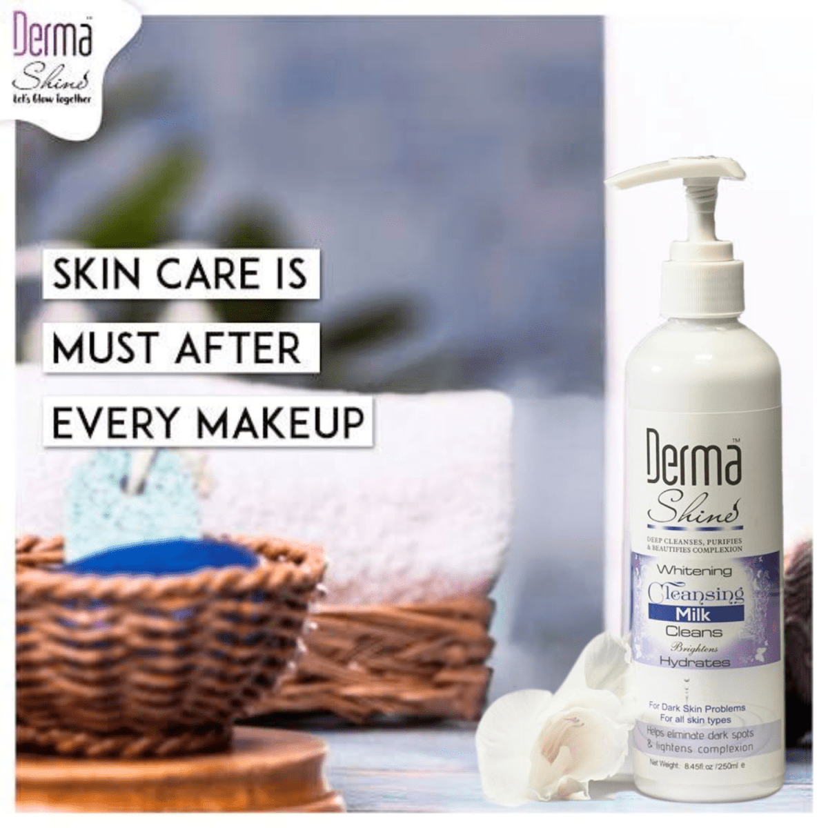 Derma Shine Whitening Cleansing Milk All Skin Types 250ml - Gift Point