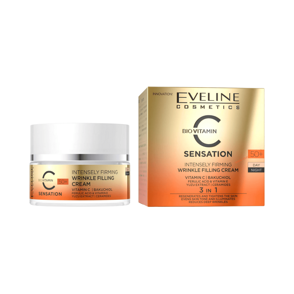 Eveline Bio Vitamin C Sensation 3-In-1 50+ Day And Night Intensely Firming Wrinkle Filling Cream 50ml - Gift Point