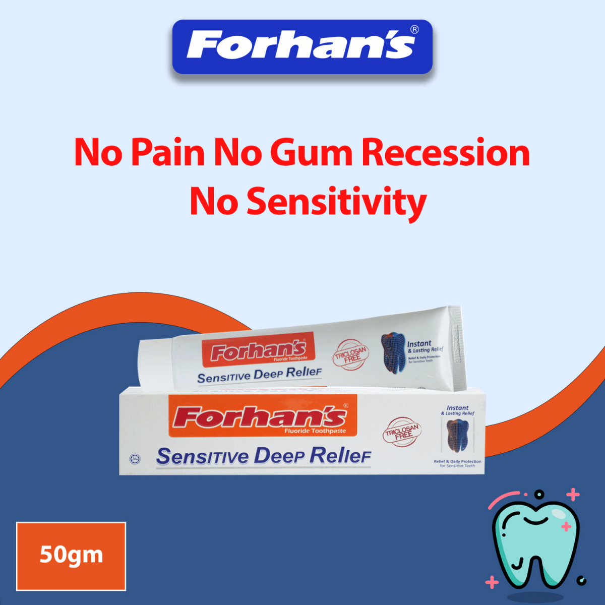 Forhan's Sensitive Deep Relief Flouride Toothpaste, Triclosan Free 50g - Gift Point