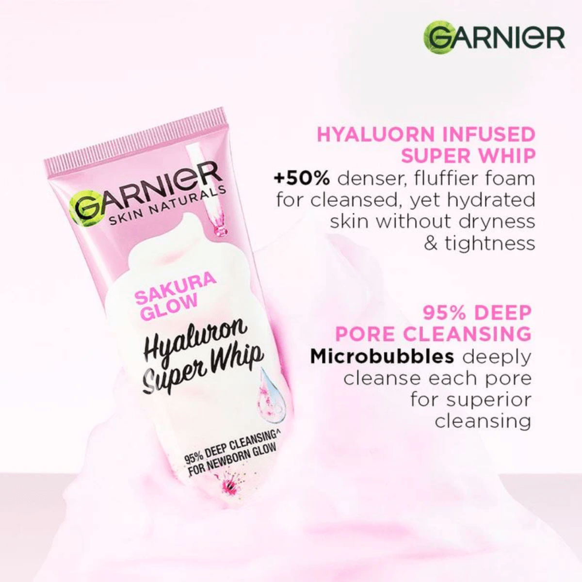 Garnier Sakura Glow Hyaluron Super Whip Foam 100ml - Gift Point
