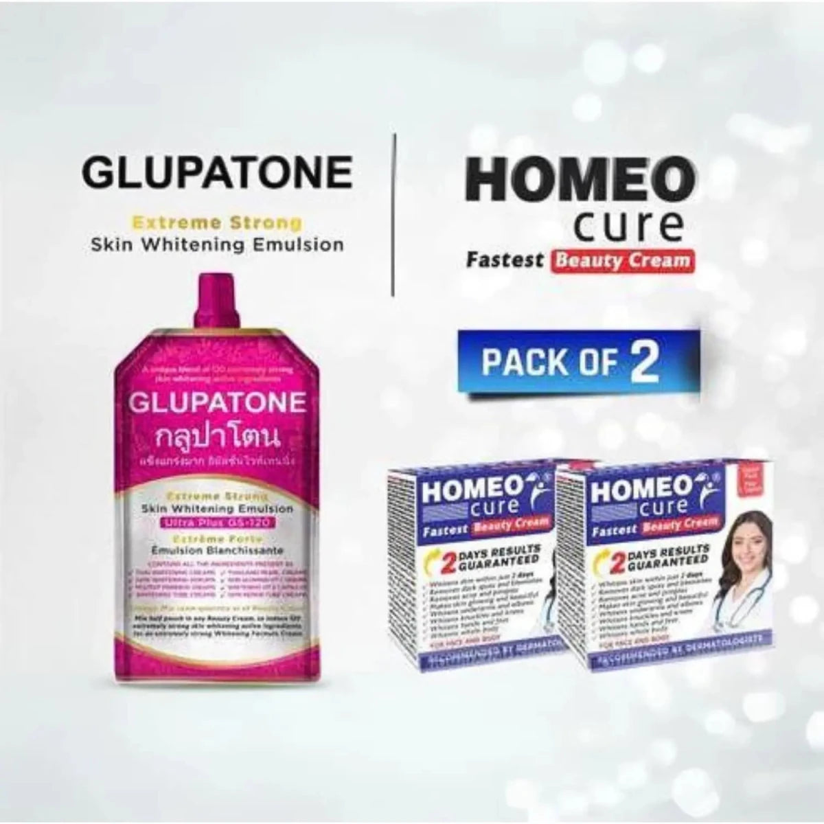 GLUPATONE Emulsion 50ml And 2 Pcs Homeo Cure Beauty Cream - Gift Point