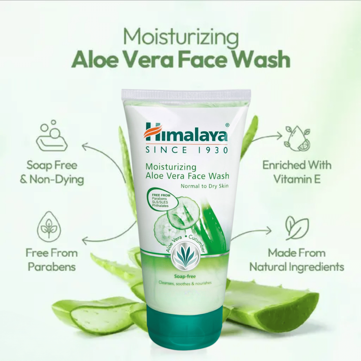 Himalaya Moisturizing Aloe Vera Face Wash, Soap Free, 150ml - Gift Point