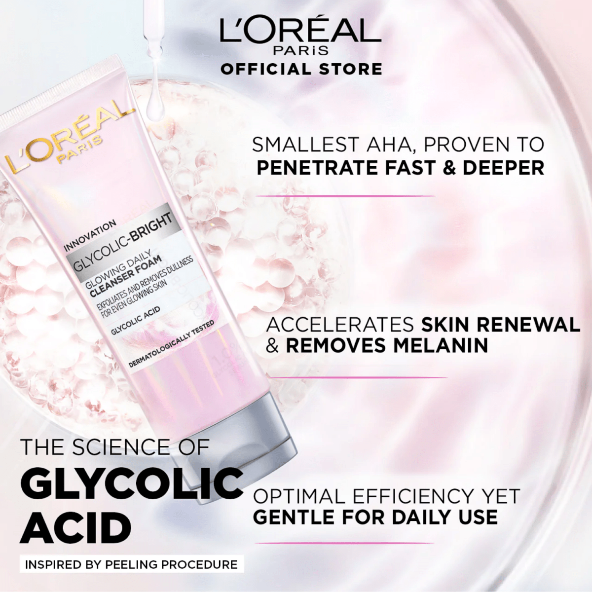 L'Oreal Paris Glycolic Bright Glowing Daily Facial Cleanser Foam 100ml - Gift Point