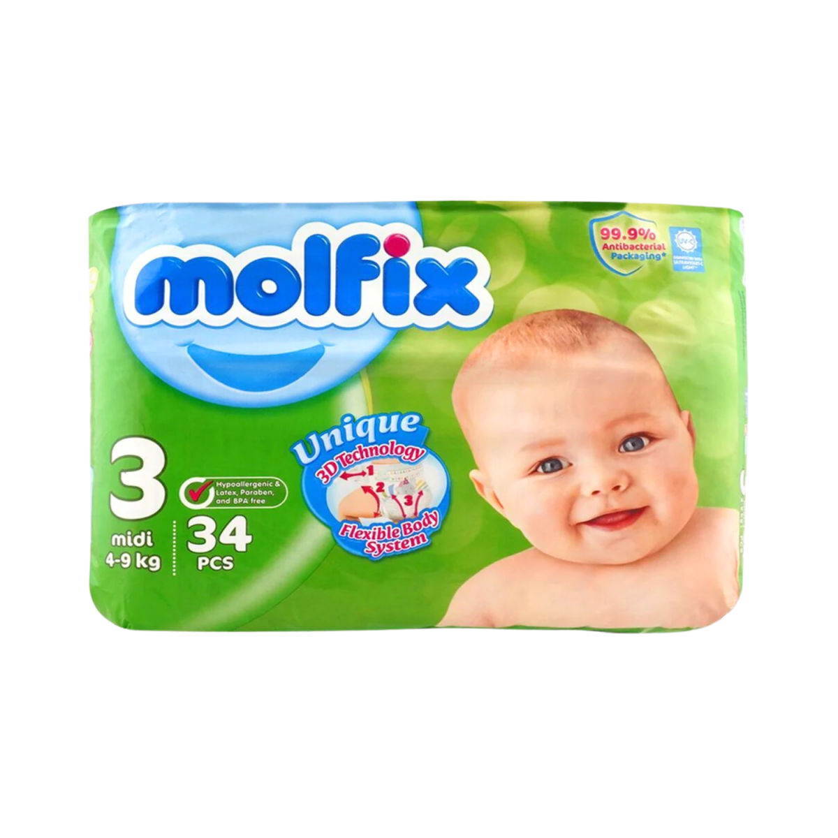 Molfix Diapers Size 3 Midi 4-9 Kg 34 Pcs - Gift Point