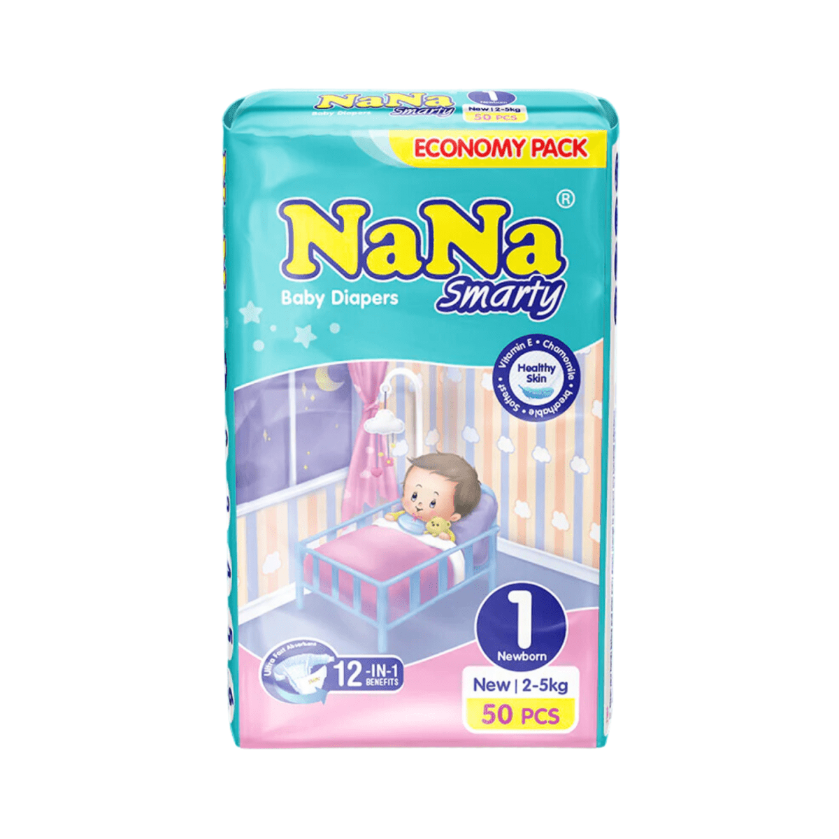 NaNa Smarty Diapers Economy For New Born Baby No 1 50 Pcs 2-5kg - Gift Point