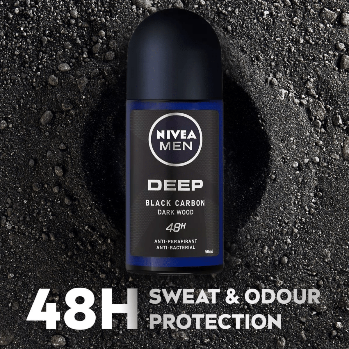 Nivea Men Deep Black Carbon Dark Wood 48H Anti-Perspirant Roll-on 50ml - Gift Point