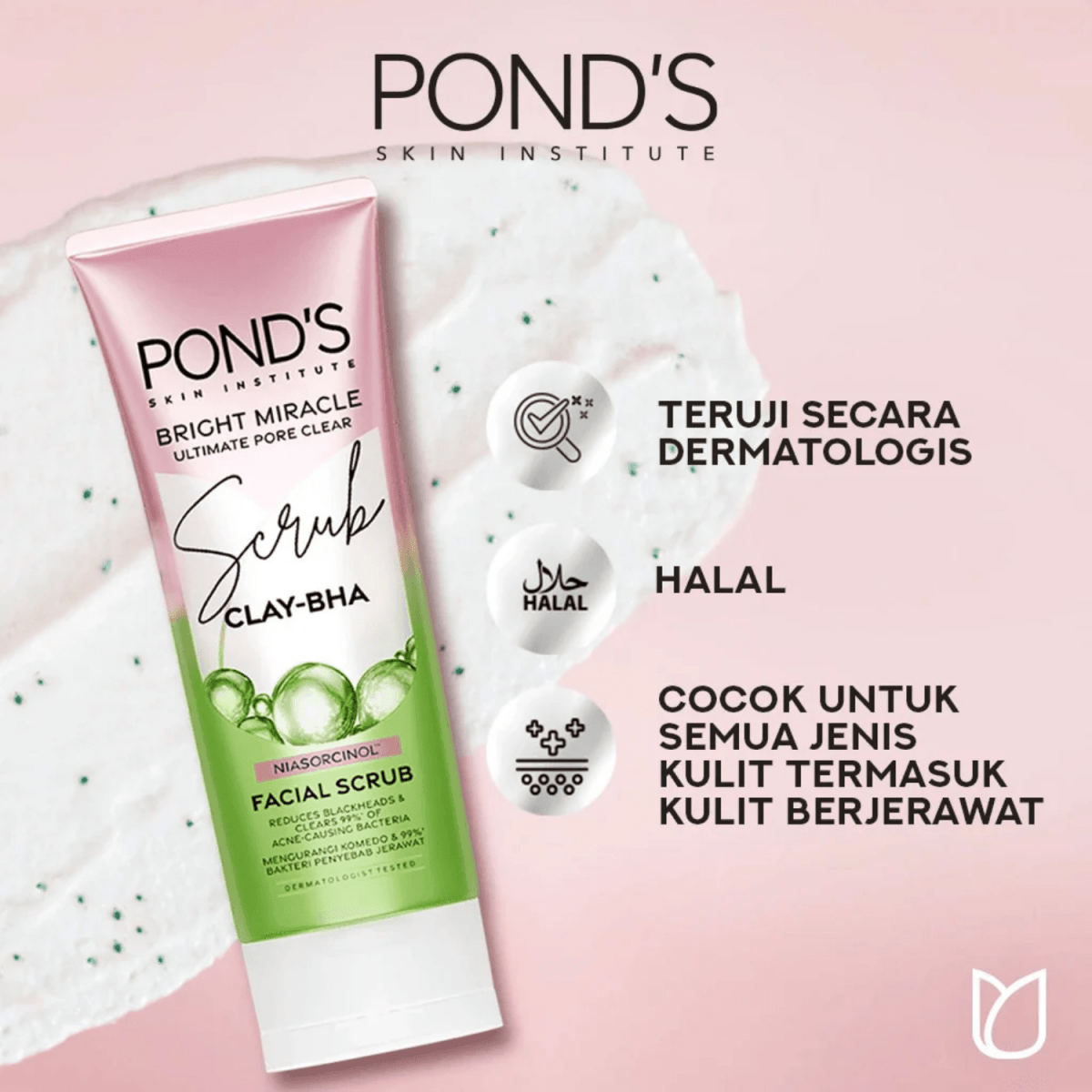 Ponds Bright Miracle Pore Clear Clay-Bha Facial Scrub 100g - Gift Point