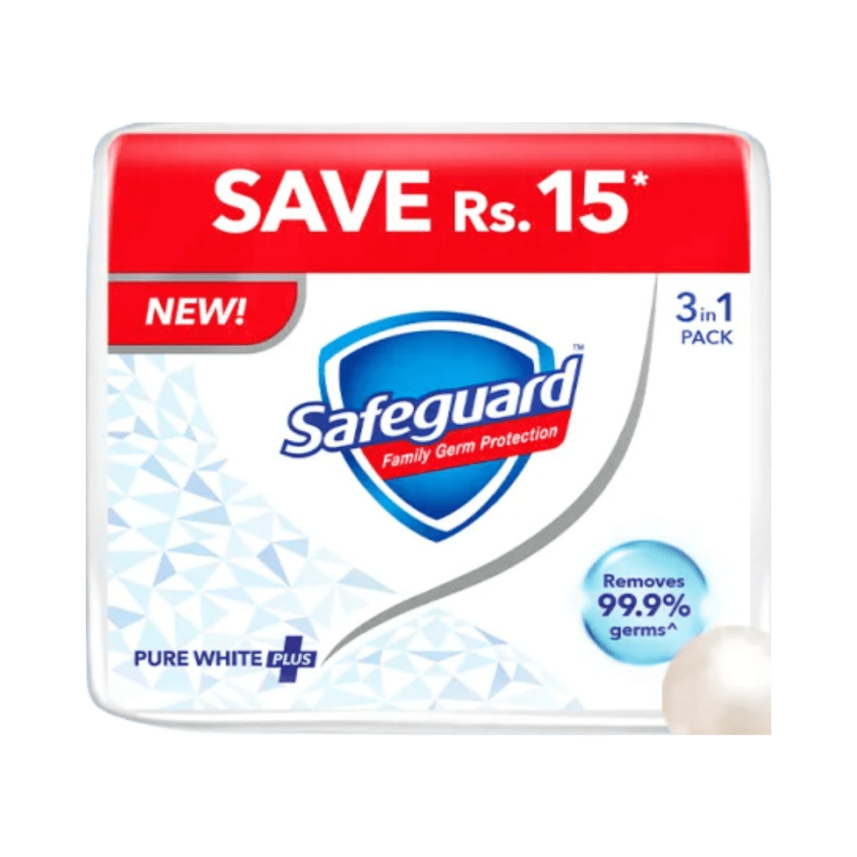 Safeguard Pure White Plus Soap 3 in 1, 95g - Gift Point